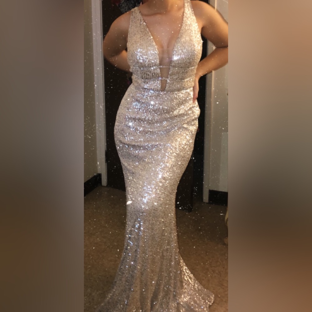 Vienna sequin champagne prom dress